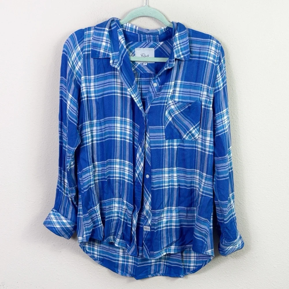 Rails Blue Plaid Button Down Shirt w/Pocket size Medium - Picture 1 of 9